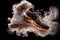 sport shoes jumping onto magical smoke in slow motion