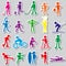 Sport silhouettes color simple stickers set