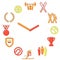 Sport time. Activities icons in a watch sphere with hours