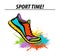 Sport time motivational colorful banner with sport running fitness sneaker