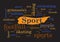 Sport topic Collage of words on black background