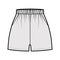Sport training shorts Activewear technical fashion illustration with elastic normal waist, high rise, micro length