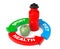 Sport Water Bottle with Green Apple in Arrow Health Diagram. 3d