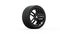 Sport wheel with black painted rim turning right to left with a white background