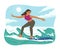 Sport Woman Enjoying with Surfing in Summer Season
