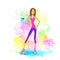 Sport woman hold shaker drink fitness trainer girl