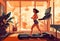 sport woman lifestyle treadmill health fit training boho run fitness style exercise. Generative AI.