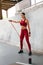 Sport. Woman With Resistance Band Exercising Outdoor. Fitness Girl In Fashion Sportswear Working Out.