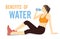 Sport woman sitting on the floor for drinking water from bottle.