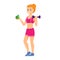Sport women with green apple and dumbbell