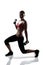 Sport young athletic woman doing lunge with dumbbells, silhouett