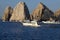 Sportfishing boats taking of at the start of a fishing tournament in Cabo San Lucas