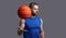 sporting athlete man basketball player in studio. photo of athlete man basketball player with ball.