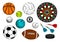 Sporting balls, hockey puck, dart board sketches