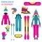 Sporting gear set. Ski equipment and skier woman flat design icon