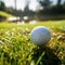 Sporting serenity Golf ball on tee, green grass closeup