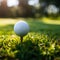 Sporting serenity Golf ball on tee, green grass closeup