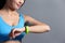 Sporting woman use wearable watch