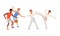 Sportive Male Engaged in Karate Battle and Basketball Playing Vector Illustration Set