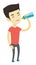 Sportive man drinking water vector illustration.