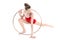 Sportive rhythmic gymnast training with hoop