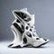 Sportive sneakers design in eclectic futuristic couture, 3D printing, futuristic, hybrid fashion fusion