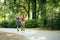 Sportive women jogging in park