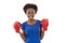 Sportive young afro american black woman with boxing gloves.