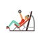 Sportive young woman character exercising with barbell on a bench press, girl working out in the fitness club or gym