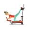 Sportive young woman character exercising on trainer gym machine, girl working out in the fitness club or gym colorful