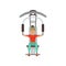 Sportive young woman character flexing muscles on trainer gym machine, girl working out in the fitness club or gym