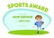 Sports Award Diploma Template, Kids Certificate with Boy Rugby Player for Competition or Sports Winner Vector