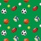 Sports Ball Pattern. Different sports balls on a green background