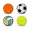 Sports ball set. Basketball and football. Tennis and volleyball.