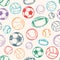 Sports Balls, Grunge Background, Seamless Pattern