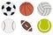 Sports Balls icon set - soccer, basketball, volleyball, baseball, american football and tennis. Vector.