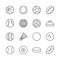 Sports balls set icon vector. Outline footbal, basketball, rugby... sign collection. Trendy thin li