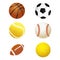 Sports balls. Set for soccer and tennis, rugby. Basketball and football balls