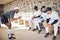 Sports, baseball and coaching with people in dugout for strategy, training and practice match. Fitness, teamwork and