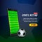 Sports betting online web banner concept. Mobile phone with socer field on screen and ball. Vector