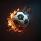 sports betting soccer ball wrapped in flames on dark background generative AI