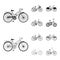 Sports bike and other types.Different bicycles set collection icons in black,monochrom style vector symbol stock