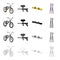 Sports bike, paintball machine, extreme snowboarding, downhill skiing. Extreme sport set collection icons in cartoon