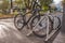 Sports bikes parked in the city