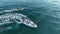 Sports boat sails fast on the sea aerial view 4 K
