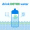 Sports bottle with water. Water for harmony and health with cucumber Drink detox water. Illustration in blue color