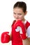 Sports boxer teenage girl, in the studio for white background.