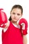 Sports boxer teenage girl, in the studio for white background.