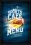 Sports cafe menu card design concept with rugby ball