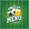 Sports cafe menu cover design with football ball and beer mugs